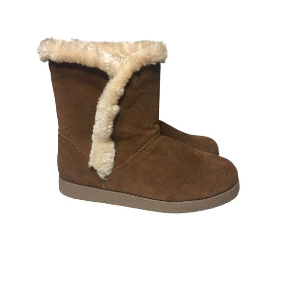 Brown Suede Booties Universal Thread Size 10 Faux Fur Lining - Picture 3 of 7